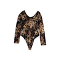All Over Cross Printed Sheer Mesh Long Sleeve Bodysuit
