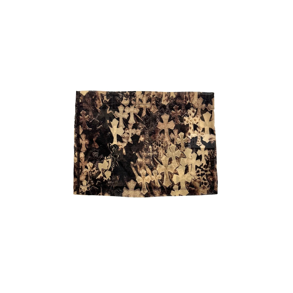 All Over Cross Printed Sheer Mesh Mini Skirt