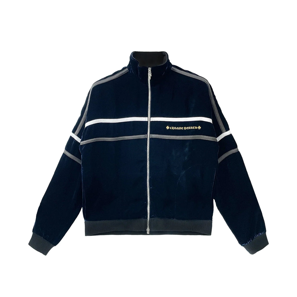 Embroidered Blue Velvet Dagger Zip Jacket