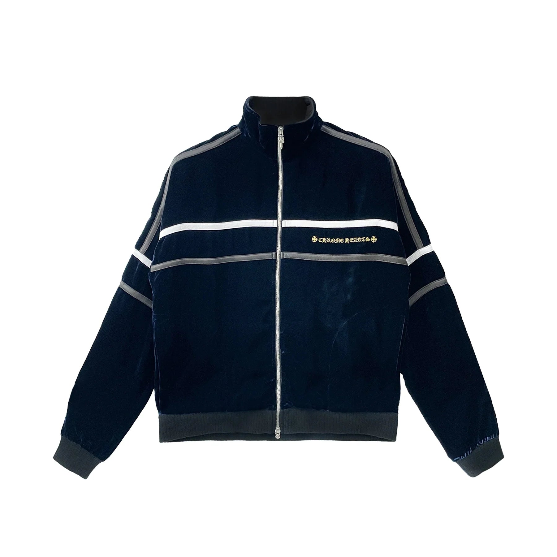 Embroidered Blue Velvet Dagger Zip Jacket
