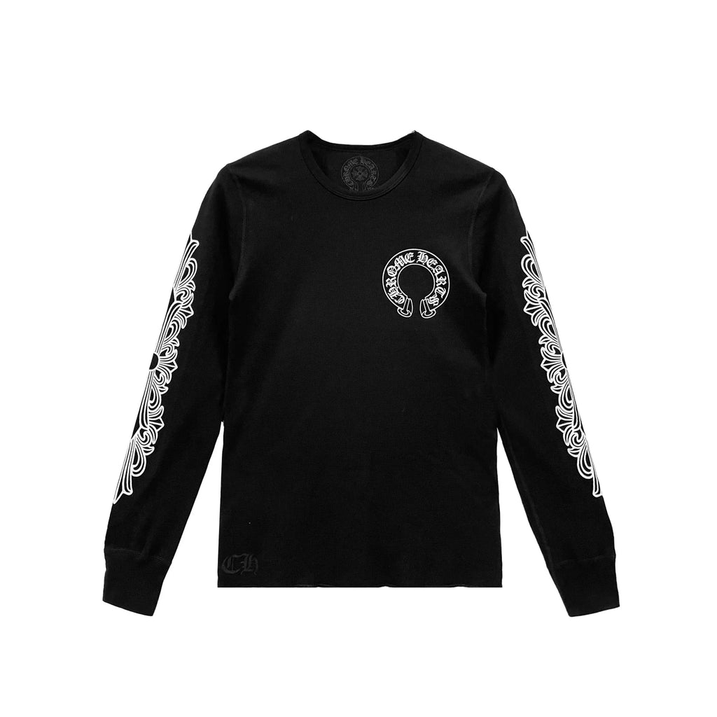 Horseshoe Floral Sleeve Waffle Thermal Tee